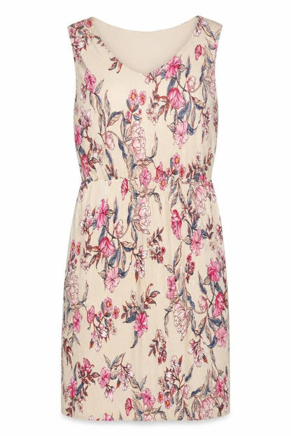 Front view of b.young Women's Beige Floral Polyester Dress M