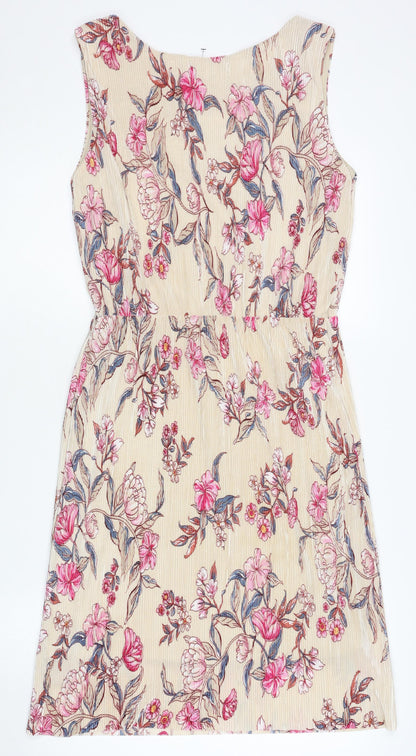 Back view of b.young Women's Beige Floral Polyester Dress M