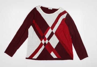 Damart Women's Red Argyle Pullover Jumper, L