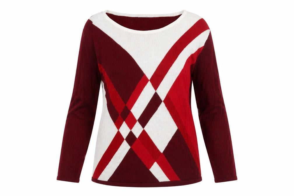 Damart Women's Red Argyle Pullover Jumper, L