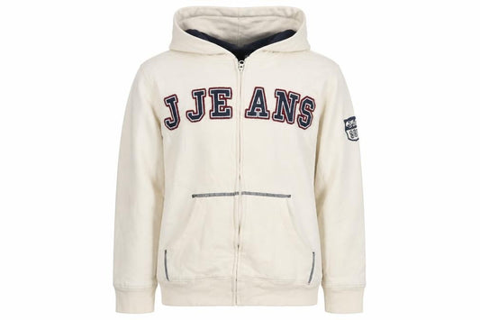 Front view of Jasper Conran boys’ white hoodie 13-14 yrs logo full zip hooded