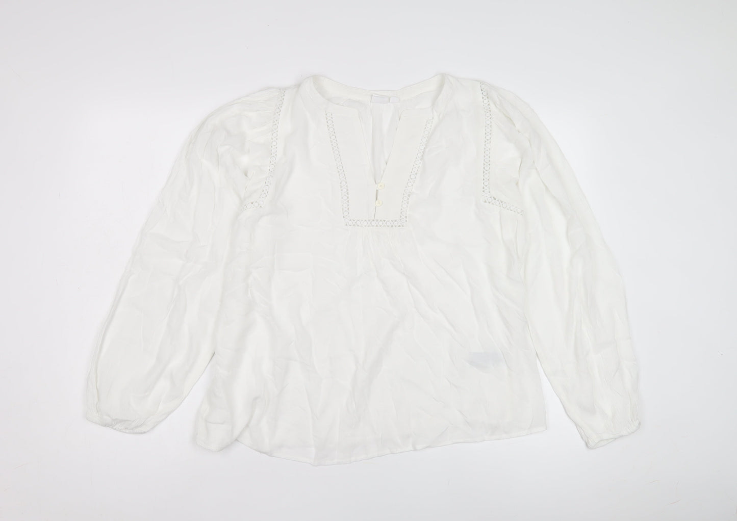 Marks and Spencer White V-Neck Crochet Blouse, S