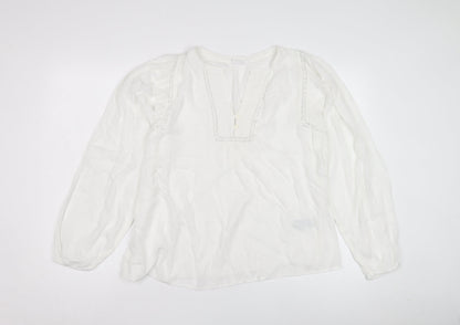 Additional front view of Marks & Spencer White V-Neck Crochet Blouse, S