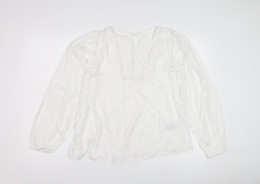 Marks and Spencer White V-Neck Crochet Blouse, S