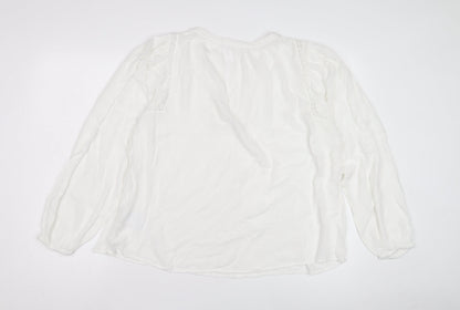 Back view of Marks & Spencer White V-Neck Crochet Blouse, S