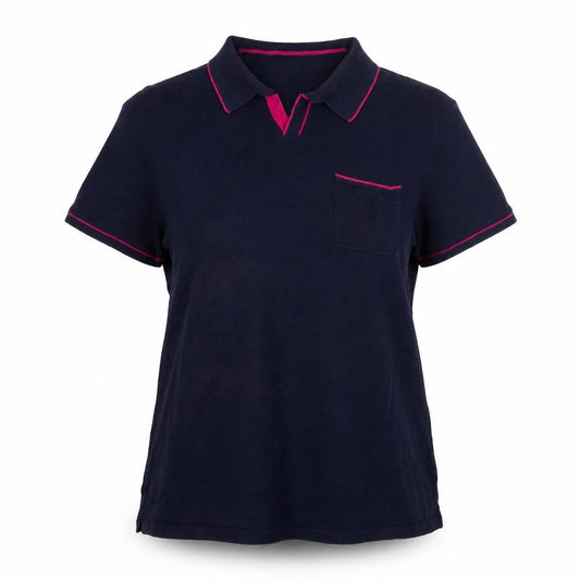 Boden Women's Blue Polo Shirt, L, Short Sleeve Jersey