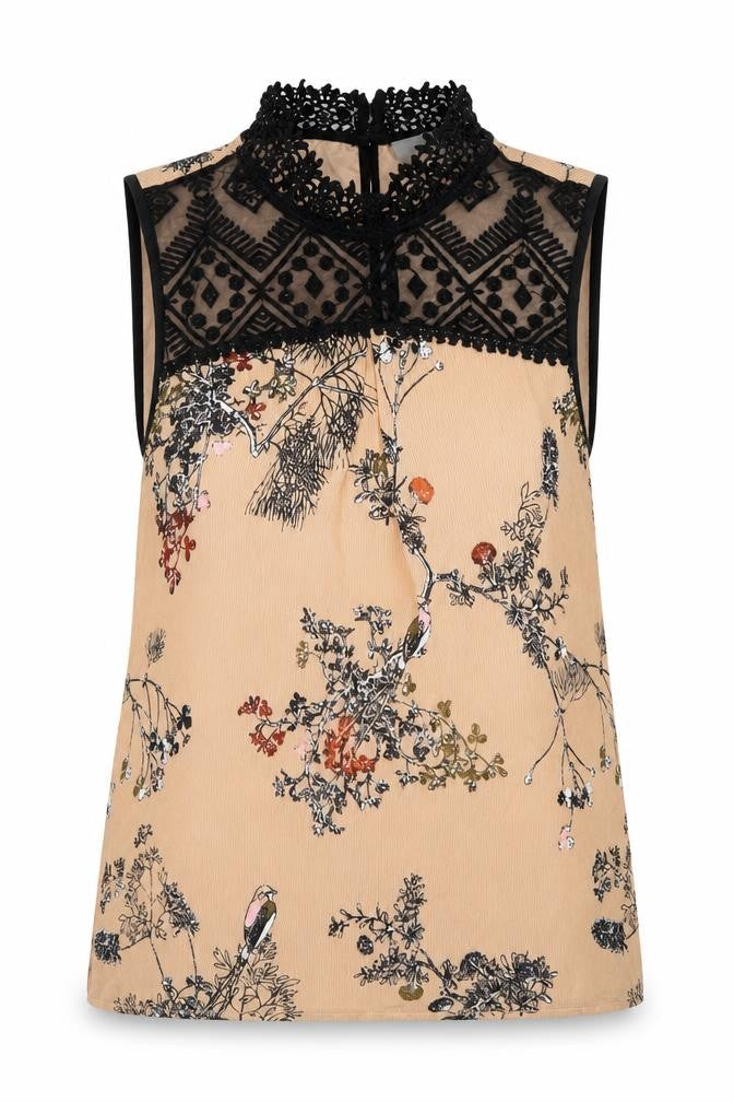 Vero Moda Women's Beige Floral Lace High Neck Blouse