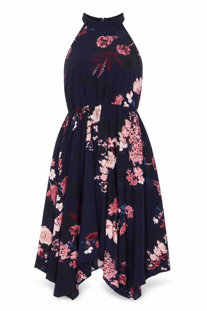 XZ Women’s Blue Floral Midi A-Line Dress XL