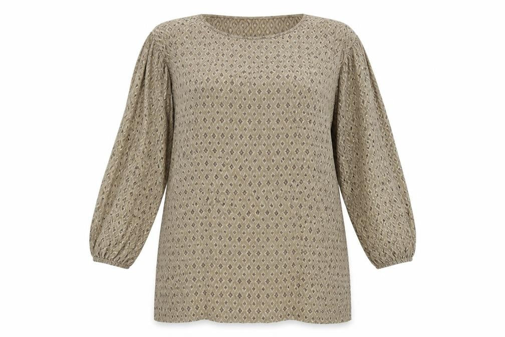 Zara Women's Beige Geometric 3/4 Sleeve Top Size 12
