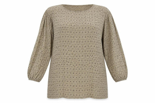 Zara Women's Beige Geometric 3/4 Sleeve Top Size 12