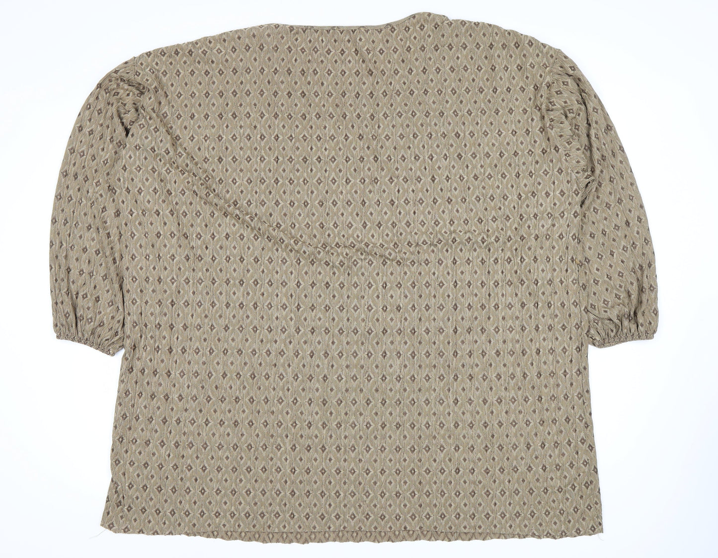 Zara Women's Beige Geometric 3/4 Sleeve Top Size 12