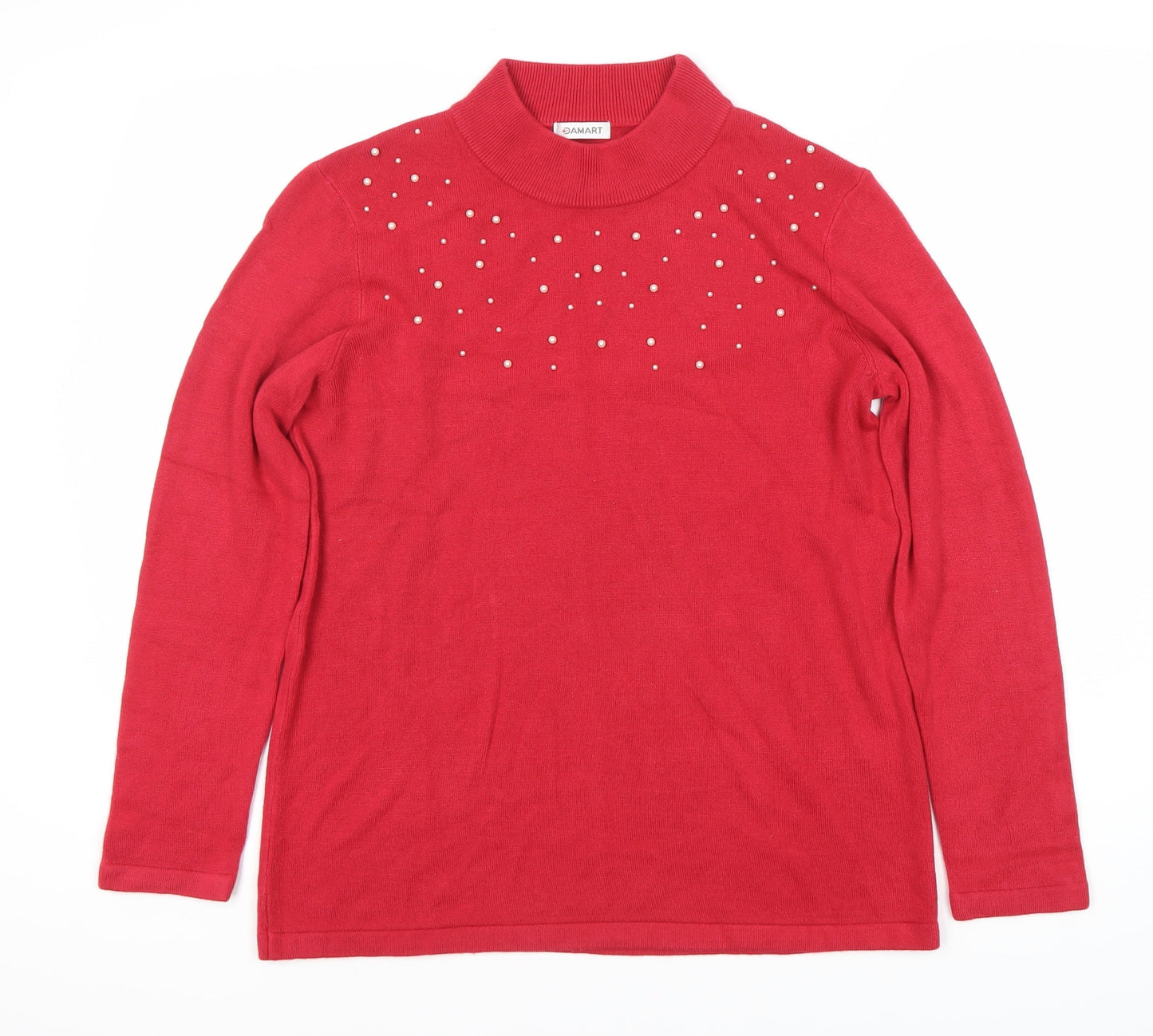 Damart Women's Red High Neck Studded Jumper, M, Pullover