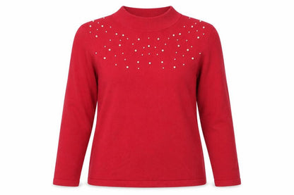 Damart Women's Red High Neck Studded Jumper, M, Pullover