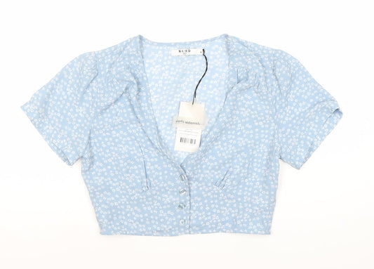NA-KD Women’s Blue Floral Cropped Blouse, Size 8, New