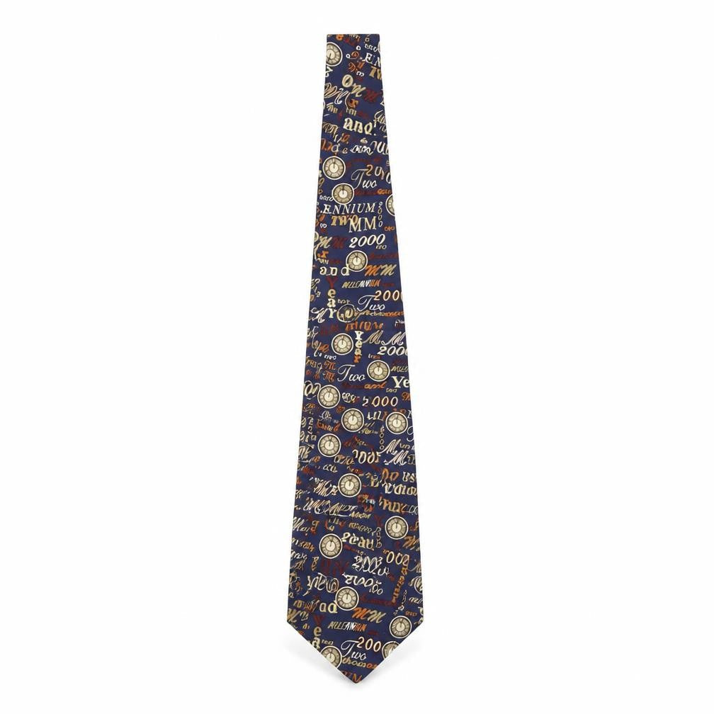 Past Times Men’s Blue Silk Tie with Year 2000 Theme