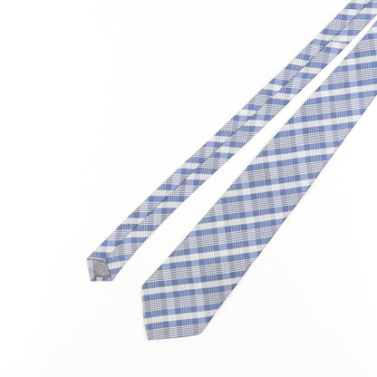 Additional front view of Giorgio Armani Men's Blue Silk Plaid Tie, Handmade, One Size