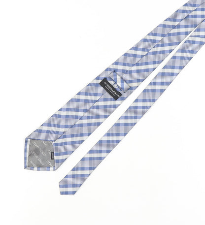 Back view of Giorgio Armani Men's Blue Silk Plaid Tie, Handmade, One Size