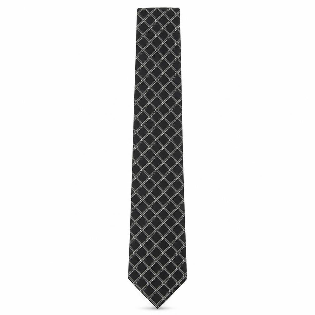 Pierre Cardin Men's Black Silk Tie Plaid Check One Size