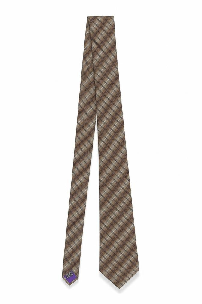 Paul Costelloe Men's Brown Plaid Silk Tie