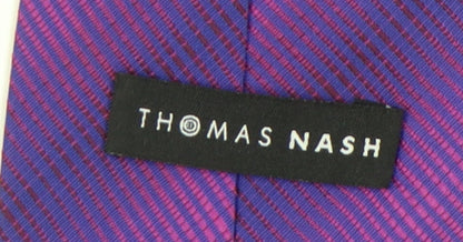 Close-up detail of Thomas Nash Men's Purple Silk Geometric Tie