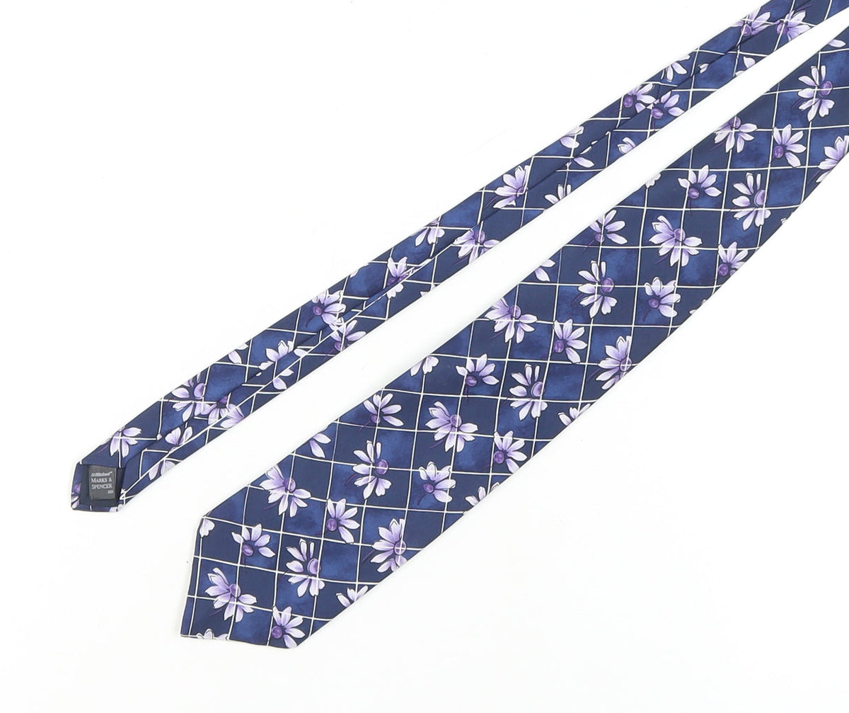 Marks & Spencer Men's Blue Floral Silk Tie