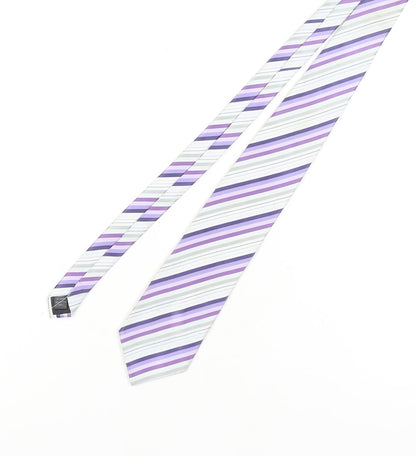Additional front view of Thomas Nash Men's Purple Striped Slim Tie One Size