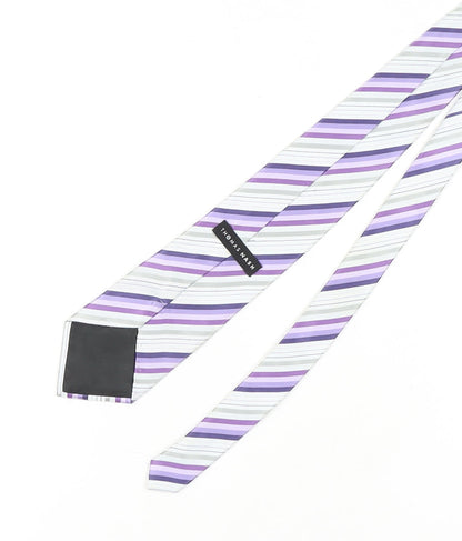Back view of Thomas Nash Men's Purple Striped Slim Tie One Size