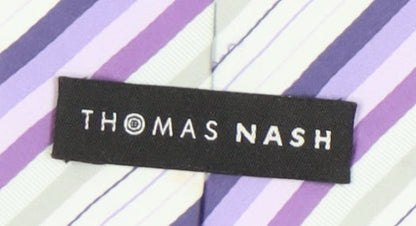 Close-up detail of Thomas Nash Men's Purple Striped Slim Tie One Size