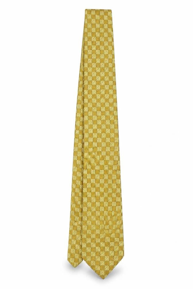 River Island Gold Men's Silk Tie in Plaid Pattern