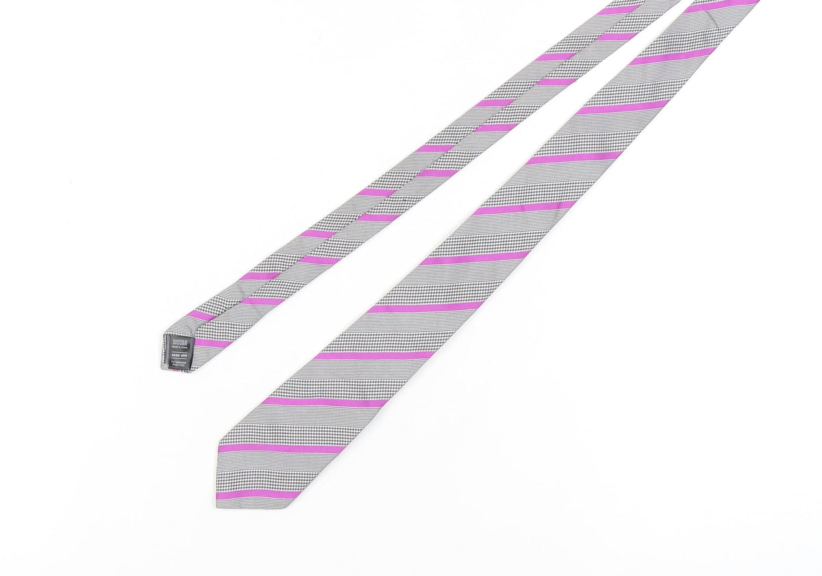 Marks & Spencer Men's Grey Striped Slim Silk Tie