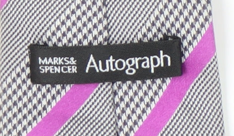 Marks & Spencer Men's Grey Striped Slim Silk Tie