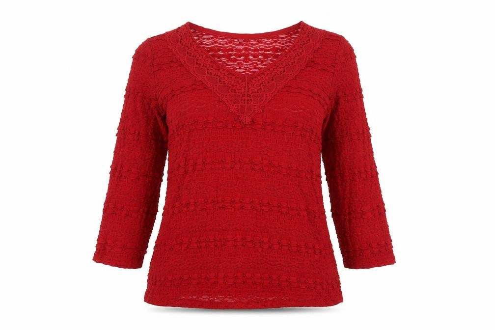 Marks and Spencer Women's Red Lace V-Neck Blouse Size 14