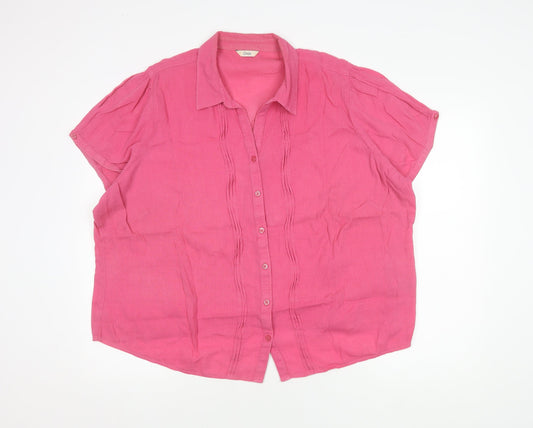 Marks and Spencer Women's Pink Button-Up Blouse Size 22