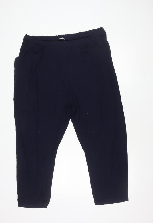M&Co Women's Blue Plus Size Trousers Elastic Waist