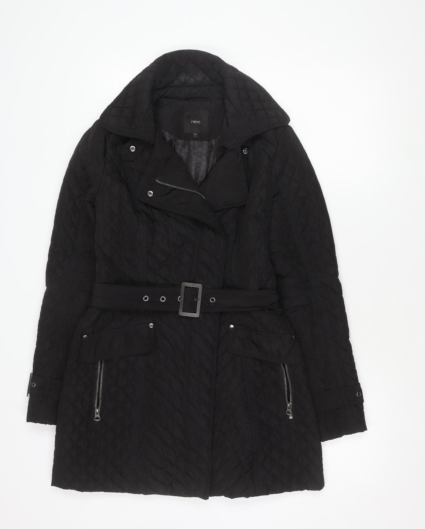 Next Men's Quilted Black Hooded Jacket Size 8