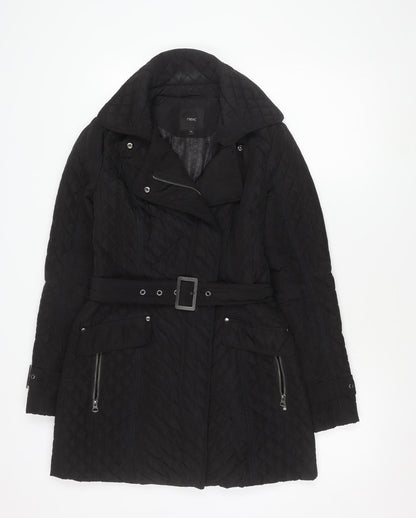 Additional front view of Next women’s quilted black hooded jacket, size UK 8
