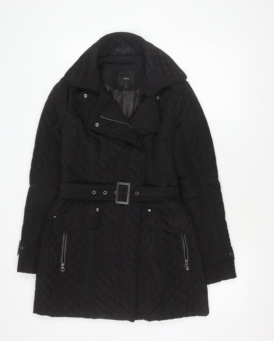 Next Men's Quilted Black Hooded Jacket Size 8