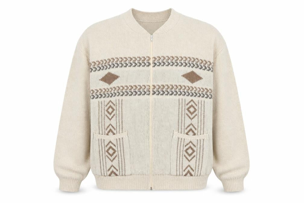 Premier Man Beige XL Full Zip Men's Jumper Aztec
