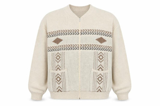 Premier Man Beige XL Full Zip Men's Jumper Aztec
