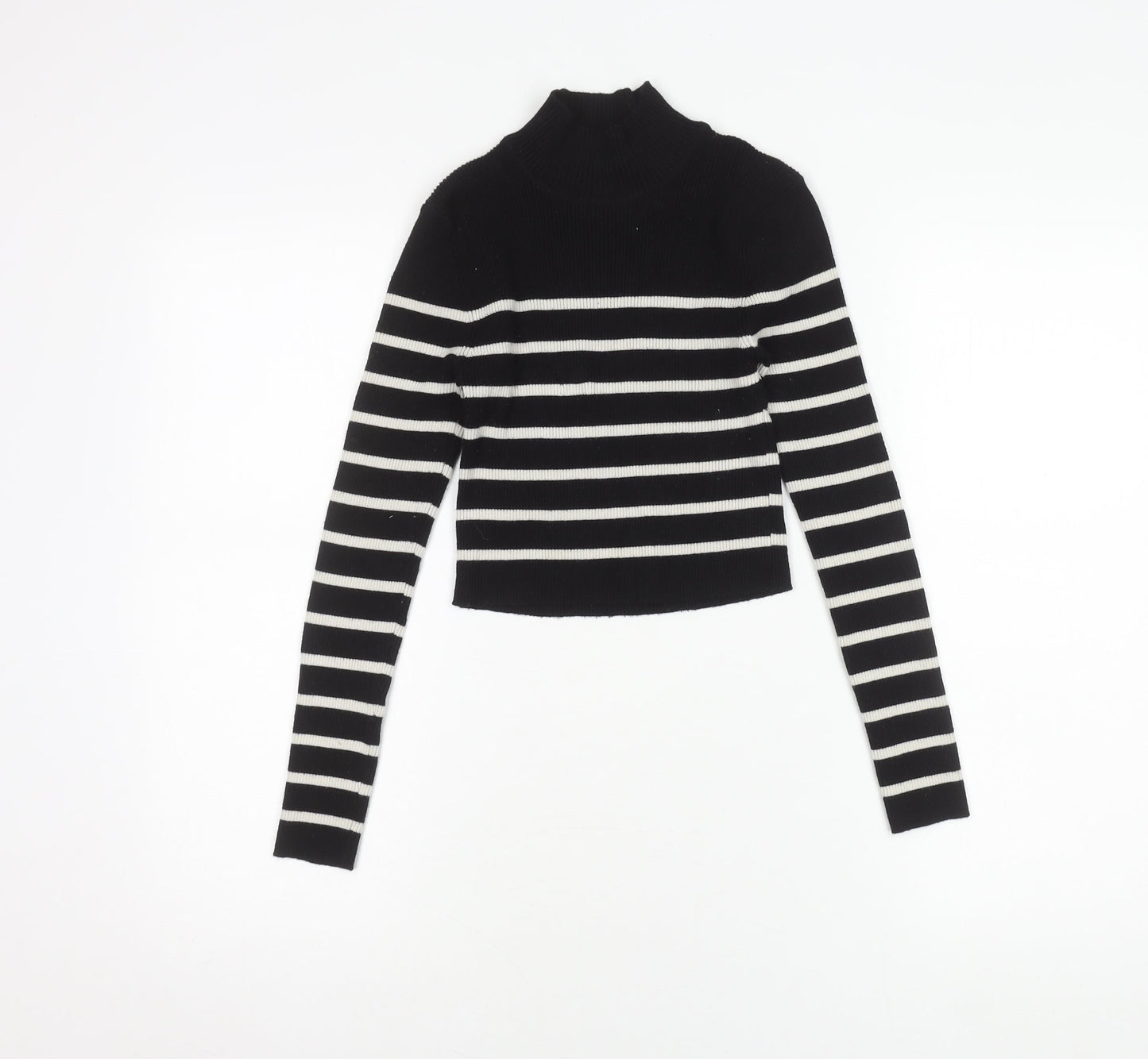 Pull & Bear Women's Black Striped Pullover Jumper S