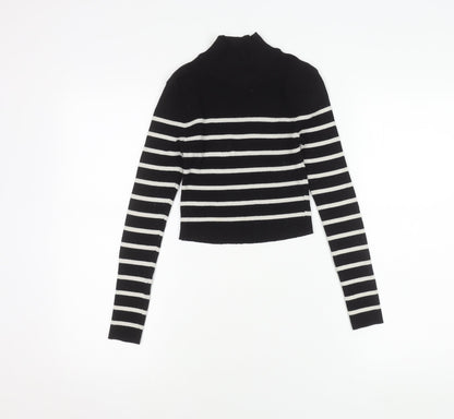 Pull&Bear Women's Black Striped Pullover Jumper S