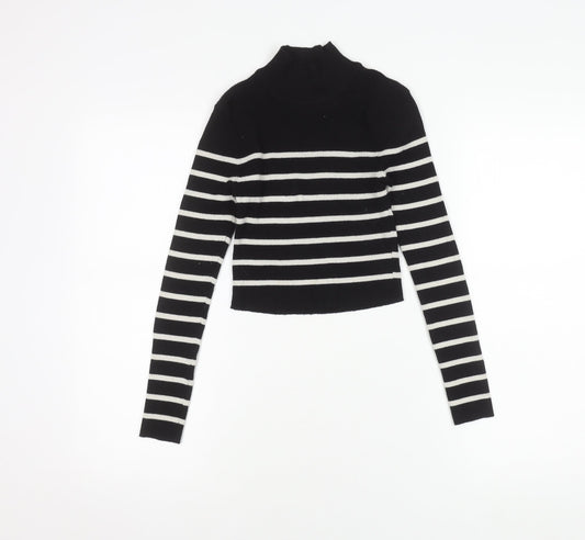 Pull & Bear Women's Black Striped Pullover Jumper S
