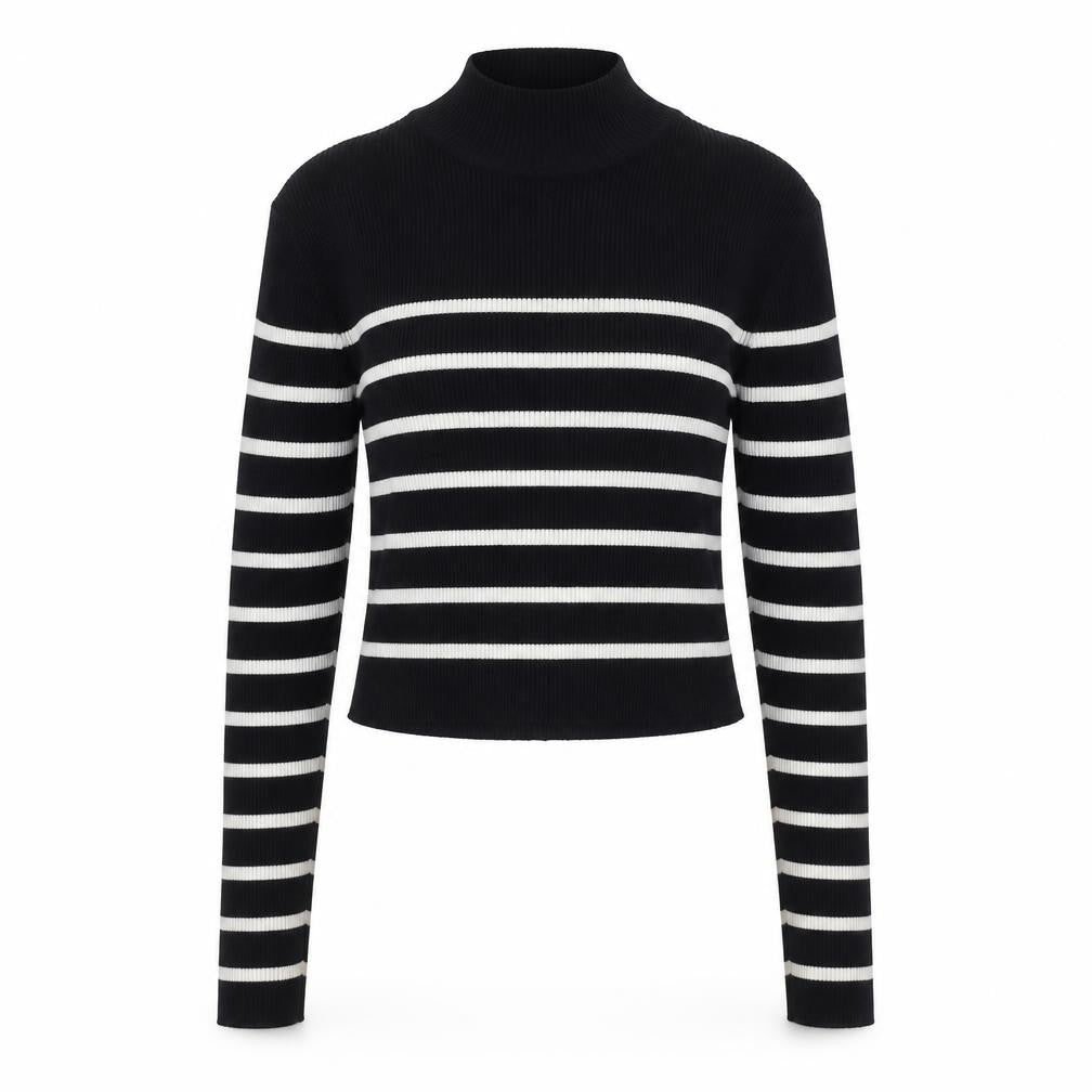 Pull & Bear Women's Black Striped Pullover Jumper S