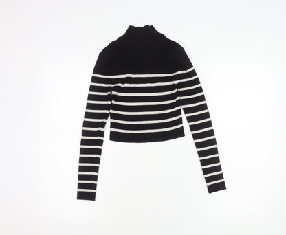 Pull&Bear Women's Black Striped Pullover Jumper S