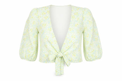Front view of ASOS DESIGN Women's Floral Puff Sleeve Wrap Top