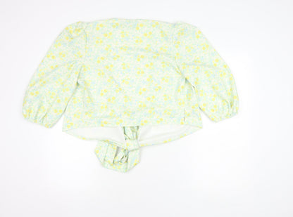 Back view of ASOS DESIGN Women's Floral Puff Sleeve Wrap Top
