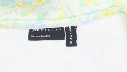 Brand and care label for ASOS DESIGN Women's Floral Puff Sleeve Wrap Top
