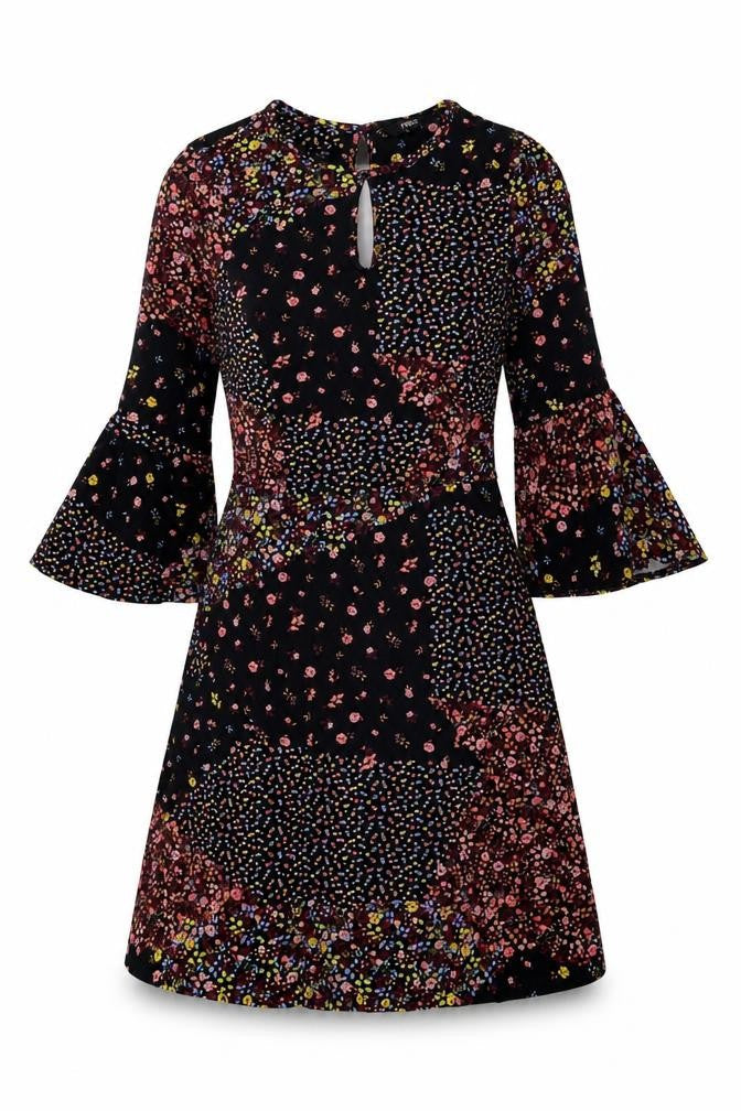 Next Women's Black Floral Dress Size 6 Long Sleeve