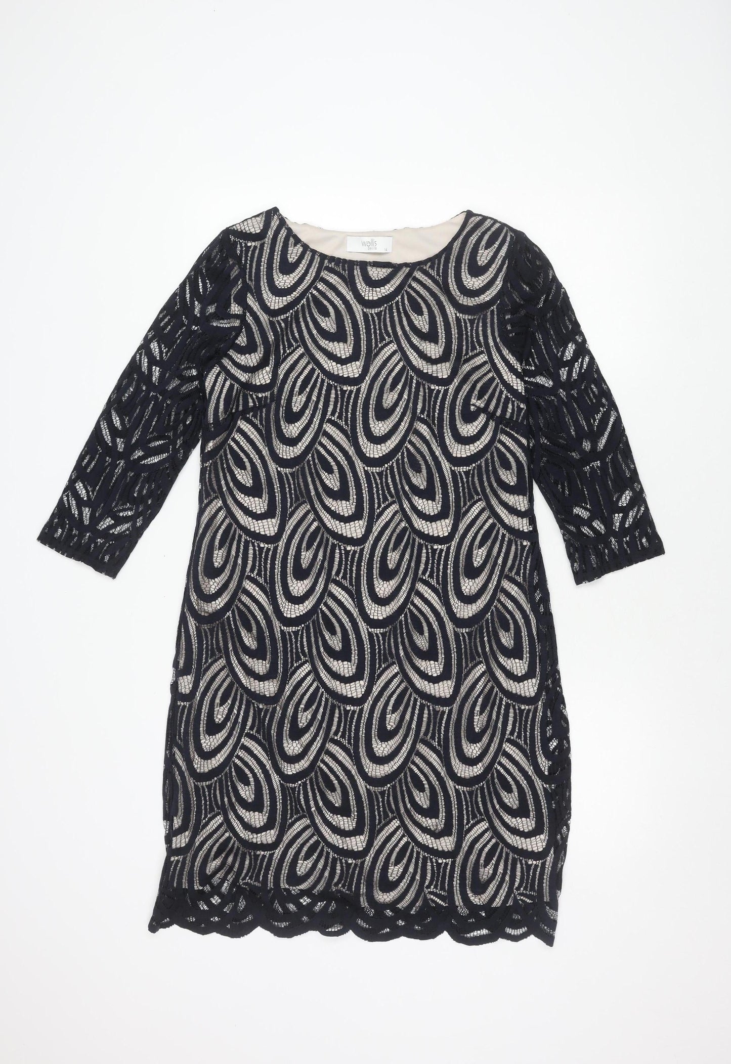 Wallis Petite Geometric Dress UK 14 Multicoloured 3/4 Sleeve