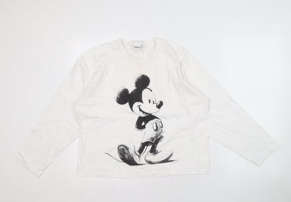 Preloved Disney White Mickey Mouse Long Sleeve T-Shirt M Unisex - Front